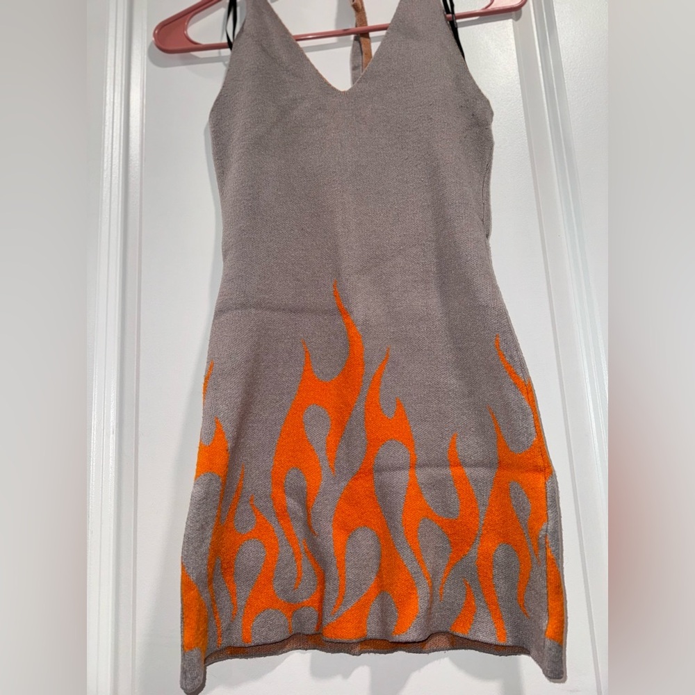 Forever 21 Gray and Orange Sheath Dress Halter Neck
